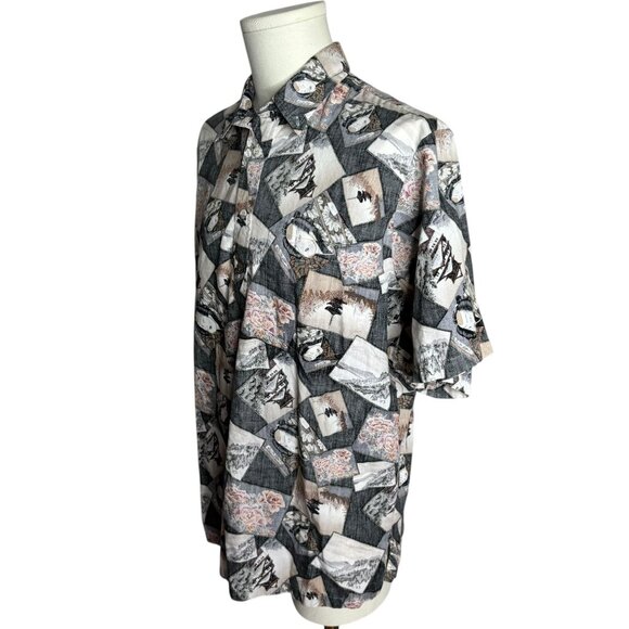 Vintage 90s Blue Paradise Pullover Hawaiian Shirt L Black Reverse Asian Print - Picture 3 of 9